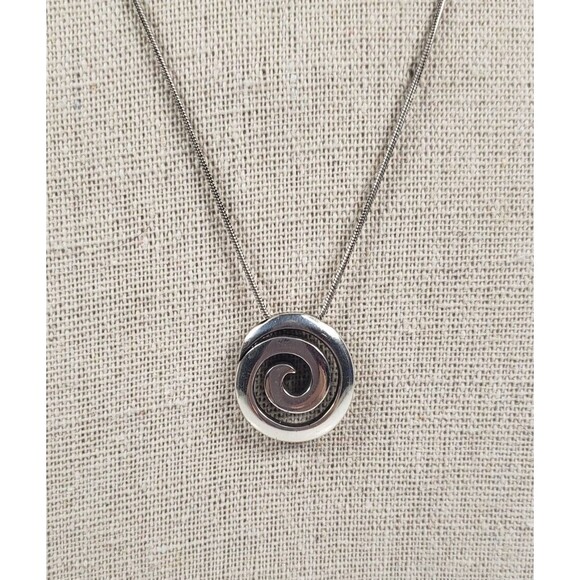 Brighton Silver Plated Swirl Circular Pendant Snake Chain Collar 17" Necklace - Picture 1 of 12